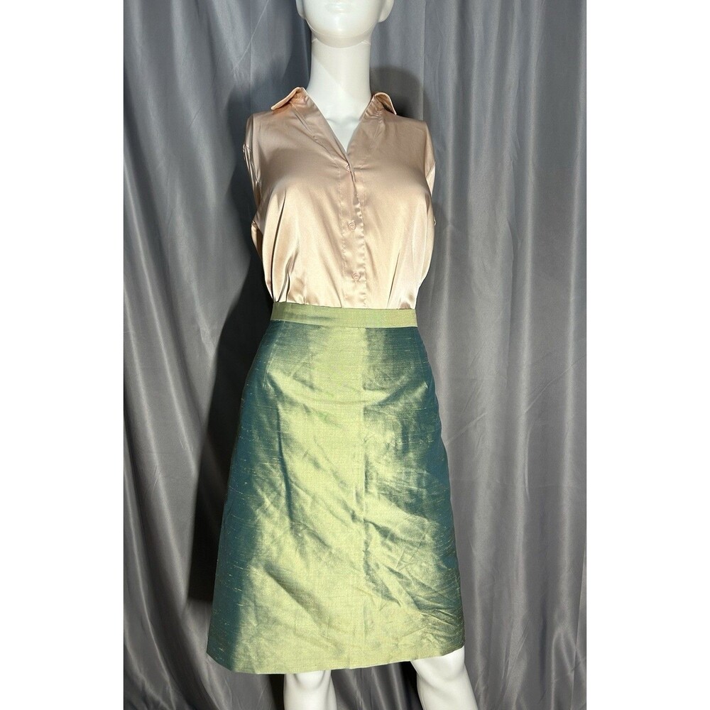 Vtg Lucien Daunois Women’s Sage Green 100% Shantung Silk Skirt 31X23 Size 10 12